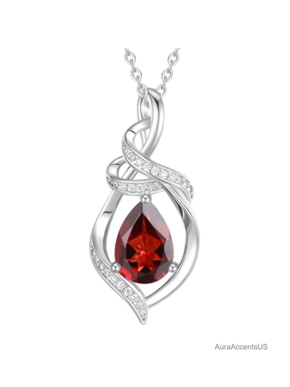 Sterling Silver Garnet Teardrop Pendant Necklace
